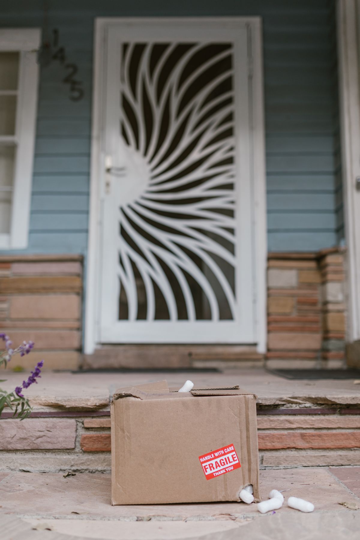 Package delivered on the front porch of a home